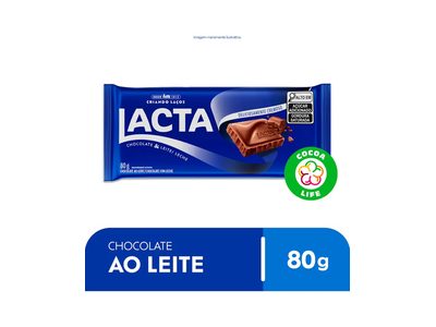 BARRA DE CHOCOLATE AO LEITE LACTA 80G