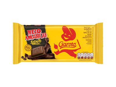 CHOCOLATE MEIO AMARGO GAROTO PACOTE 80 G